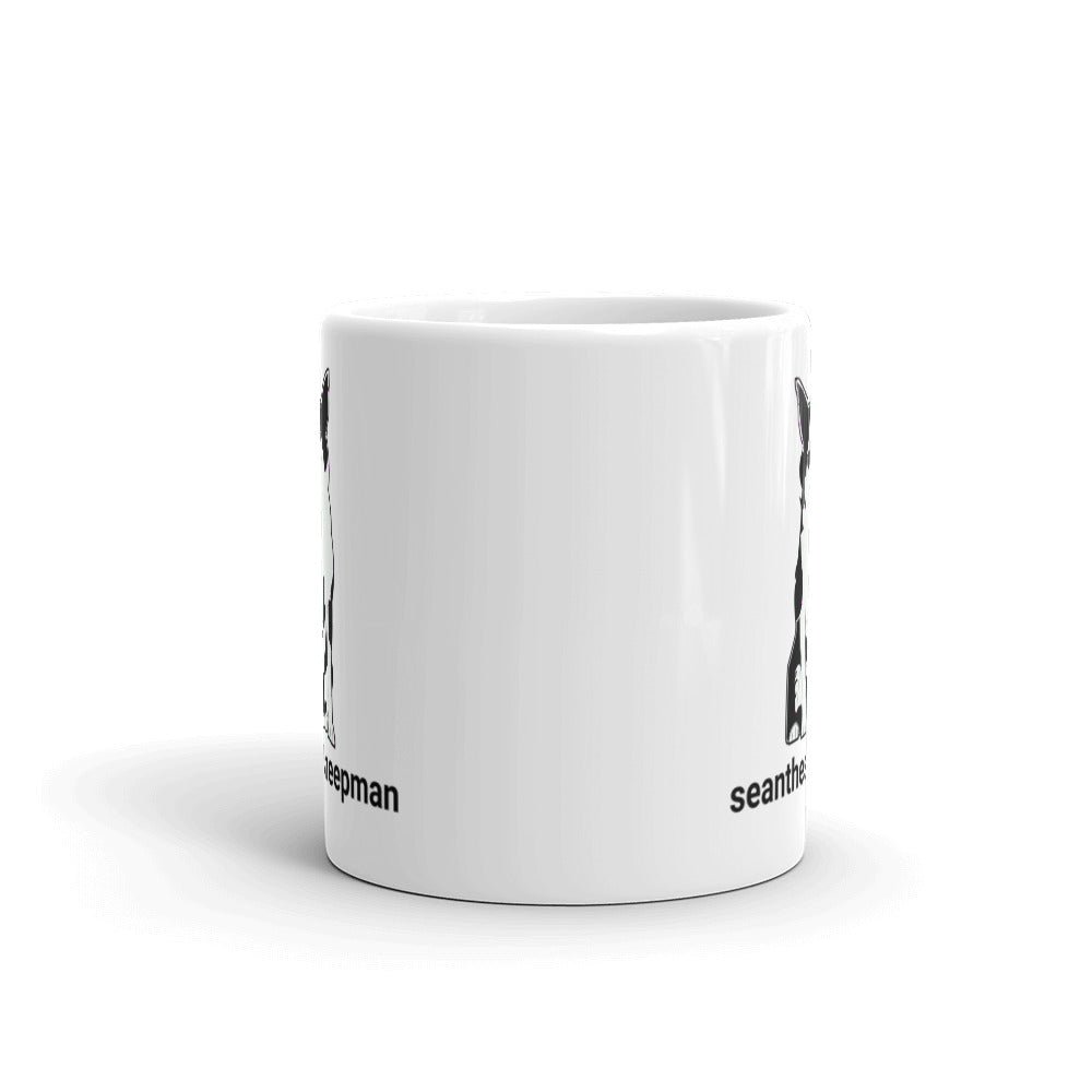 seanthesheepman White Glossy Mug 11oz - Black Logo